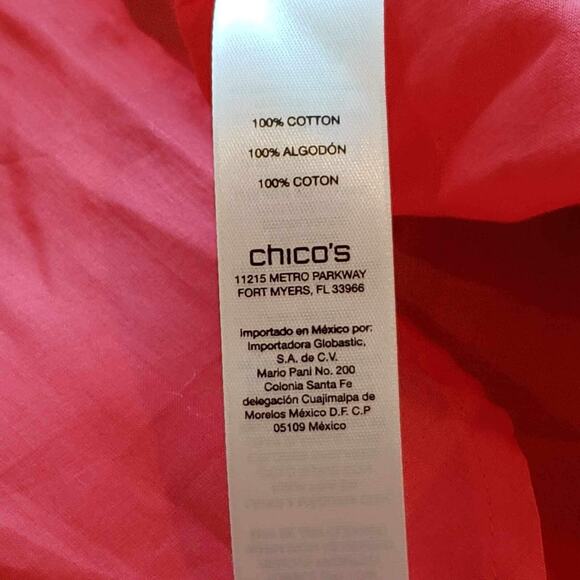 Chicos Shirt Womens Button Up Collared LS Blouse Orange Size 2 US Large Cotton - Picture 9 of 10